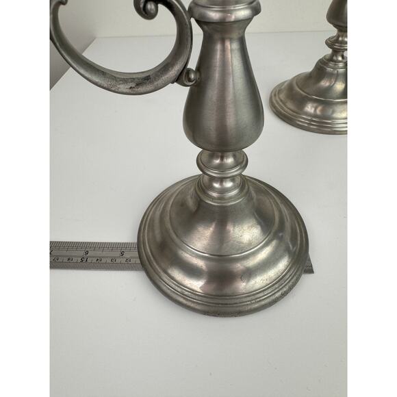 Vintage American Pewter Silver Stainless Steel Decor 2 Candle Holder Stick Set - Picture 9 of 12